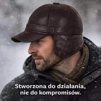 Brązowa skórzana czapka zimowa z osłoną uszu i karku K292A Polar Fashion - 8