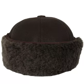 Brązowa skórzana czapka zimowa z osłoną uszu i karku K292A Polar Fashion - 6