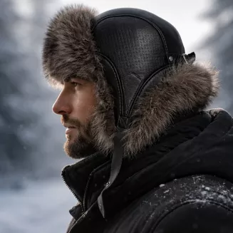 Męska Uszatka Czarna Skórzana Pilotka z Ociepleniem  W531A Polar Fashion - 6