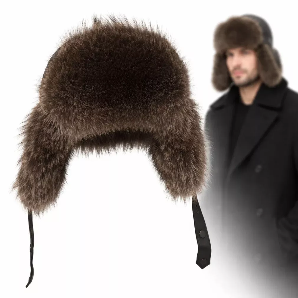 Męska Uszatka Czarna Skórzana Pilotka z Ociepleniem  W531A Polar Fashion