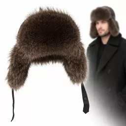 Męska Uszatka Czarna Skórzana Pilotka z Ociepleniem  W531A Polar Fashion