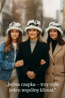 Modna Futrzana Czapka Zimowa Bucket Hat Biało-Szara Polar Fashion W517A - 4