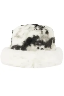 Modna Futrzana Czapka Zimowa Bucket Hat Biało-Szara Polar Fashion W517A - 2