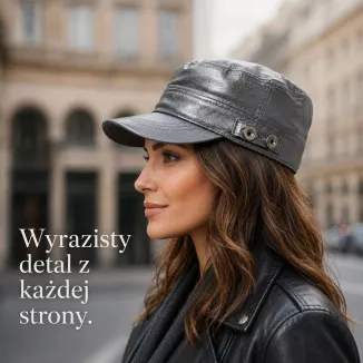 CZAPKA DAMSKA MĘSKA PATROLÓWKA GRAFITOWA METALICZNA BŁYSZCZĄCA K36B - 5