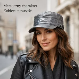 CZAPKA DAMSKA MĘSKA PATROLÓWKA GRAFITOWA METALICZNA BŁYSZCZĄCA K36B - 2