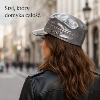 CZAPKA DAMSKA MĘSKA PATROLÓWKA GRAFITOWA METALICZNA BŁYSZCZĄCA K36B - 9