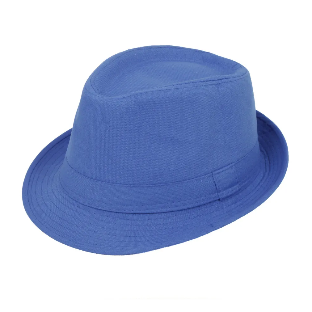R161 Klasyczny kapelusz Trilby gładki niebieski