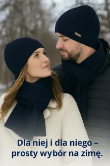Komplet Zimowy Unisex Granatowy Czapka Szalik W474C Polar Fashion Ciepły - 8
