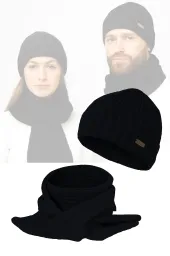 Komplet Zimowy Unisex Granatowy Czapka Szalik W474C Polar Fashion Ciepły