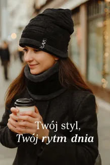 Unisex Grafitowy Komplet Akrylowy W394C Ciepła Czapka i Komin Polar Fashion - 8