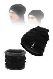 Unisex Grafitowy Komplet Akrylowy W394C Ciepła Czapka i Komin Polar Fashion