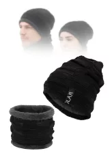 Unisex Grafitowy Komplet Akrylowy W394C Ciepła Czapka i Komin Polar Fashion