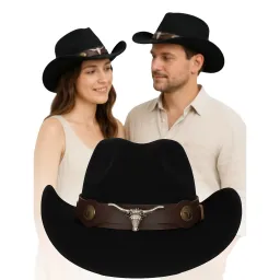 Czarny Kapelusz Kowbojski R238E  Styl Western Ochrona Przeciwsłoneczna Unisex