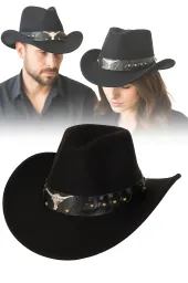 Czarny Kapelusz Kowbojski R238E  Styl Western Ochrona Przeciwsłoneczna Unisex
