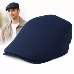 Kaszkiet męski granatowy lniany flat cap lekki na lato Polar Fashion K309Ł