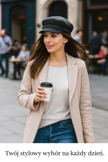 Stylowy Damski Kaszkiet Szary Grafitowy Ocieplany K271D Jesień/Zima PolarFashion - 7