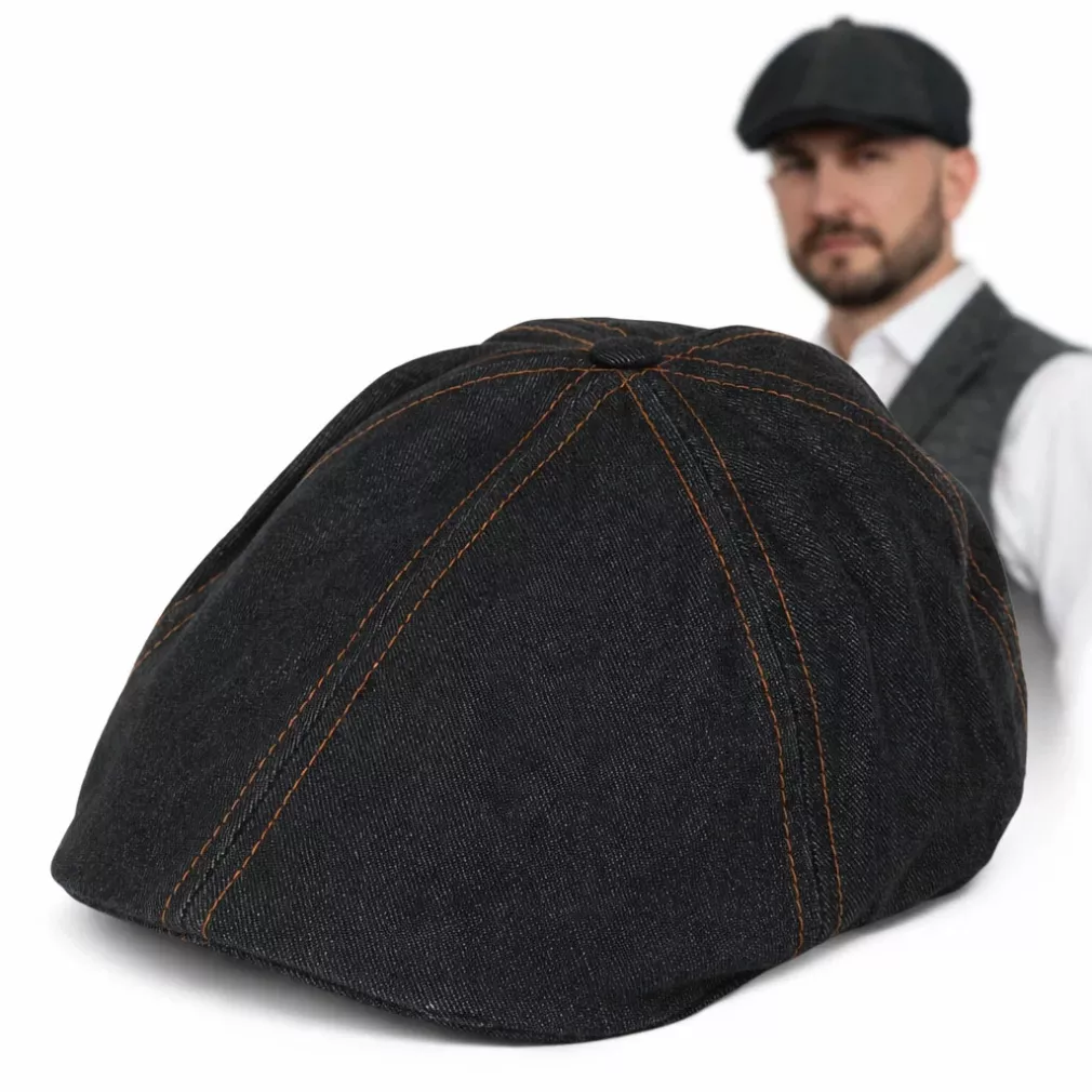 Bawełniany Kaszkiet Męski Jeansowy Czarny Peaky Blinders Polar Fashion K301C