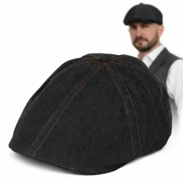 Bawełniany Kaszkiet Męski Jeansowy Czarny Peaky Blinders Polar Fashion K301C