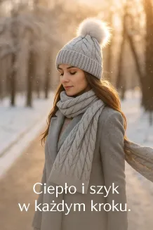 Modny Szary Komplet Damski Zimowy W363CK – Czapka i Szalik Polar Fashion - 6