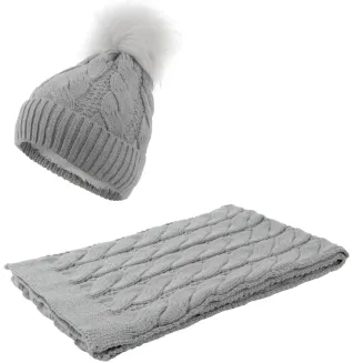 Modny Szary Komplet Damski Zimowy W363CK – Czapka i Szalik Polar Fashion - 2
