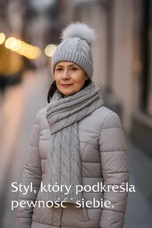 Modny Szary Komplet Damski Zimowy W363CK – Czapka i Szalik Polar Fashion - 5