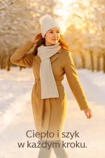 Damski Komplet Zimowy Beżowy W362AK Czapka Ocieplana Futerkiem + Szalik Polar Fashion - 6