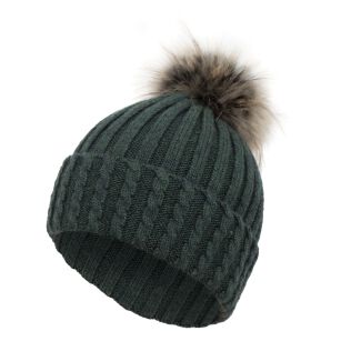 W401F Zielona Damska dzianinowa czapka zimowa z pomponem