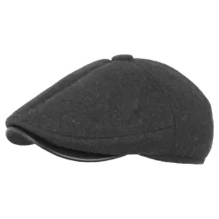 K81D Dark Grey Melange Men'S Flat Cap Insulated With Earmuffs Hat