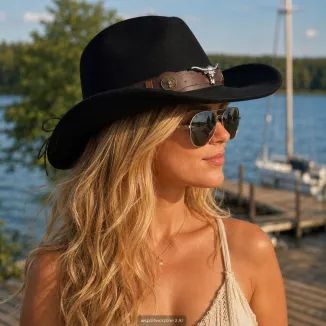 CZARNY KAPELUSZ KOWBOJSKI WESTERN + OKULARY PILOTKI ZESTAW UNISEX R260H - 9