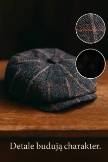 Shelby Kaszkiet Męski Ocieplany K277F Popielato-Beżowa Krata Peaky Blinders - 7