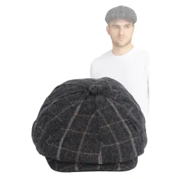 Shelby Kaszkiet Męski Ocieplany K277F Popielato-Beżowa Krata Peaky Blinders