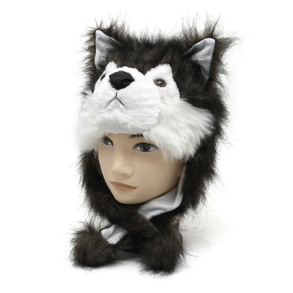 W136A Czapki zimowe zwierzaki ocieplane polarem zapinane pod szyją