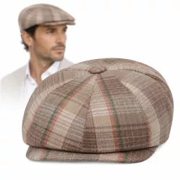 Kaszkiet Męski w Kratę Letnia Czapka Gazeciarz Peaky Blinders Beżowy K303F