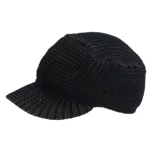 W37B Czarna Ciepła zimowa czapka dzianinowa z daszkiem