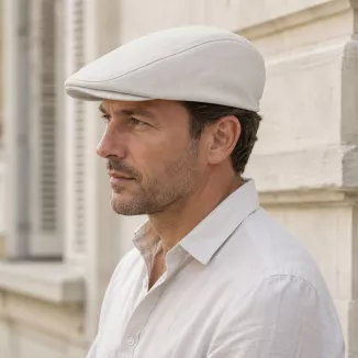 Kaszkiet Męski Bawełniany Ecru Beżowy Letni Czapka Flat Cap Kremowy K311B - 2