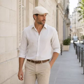 Kaszkiet Męski Bawełniany Ecru Beżowy Letni Czapka Flat Cap Kremowy K311B - 3