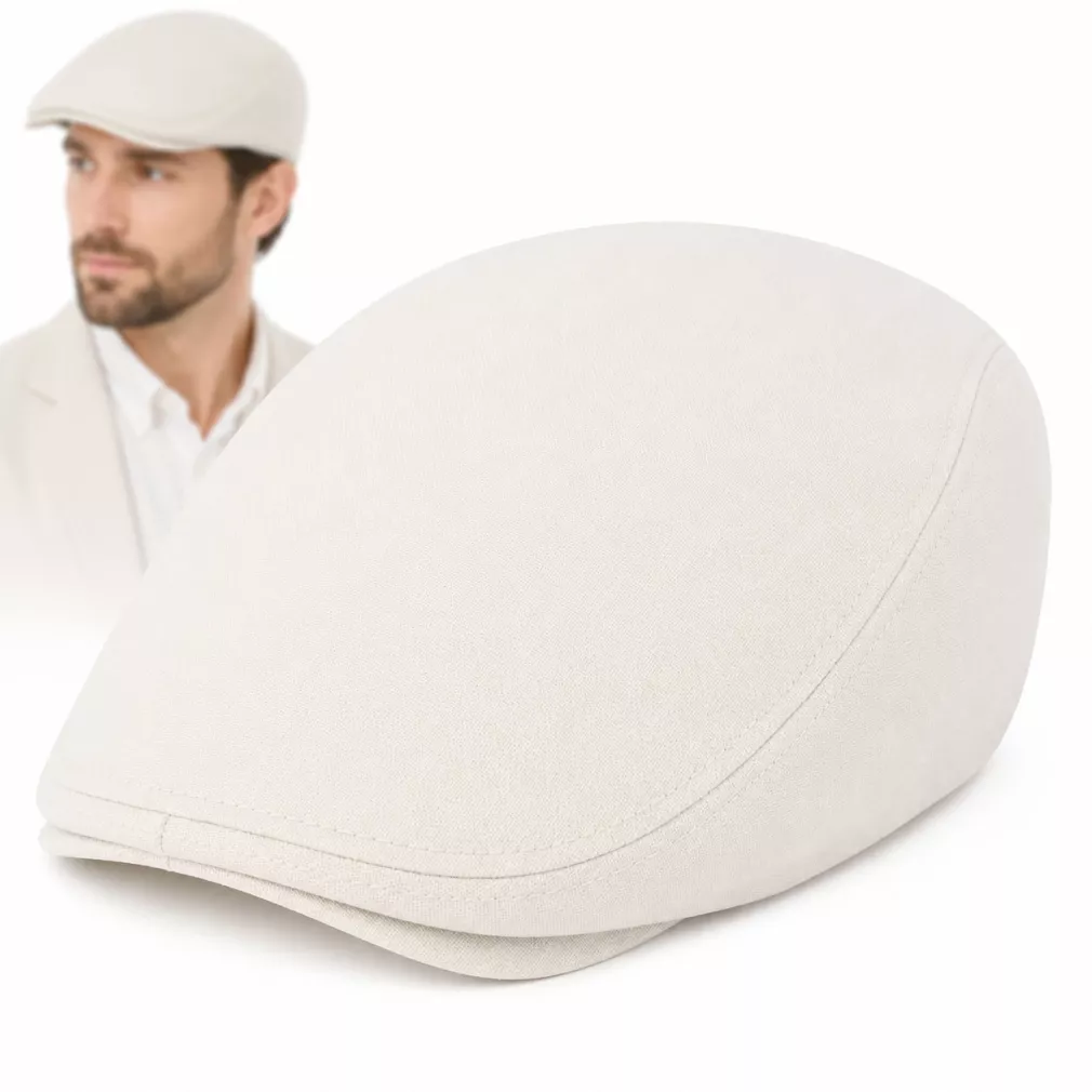 Kaszkiet Męski Bawełniany Ecru Beżowy Letni Czapka Flat Cap Kremowy K311B