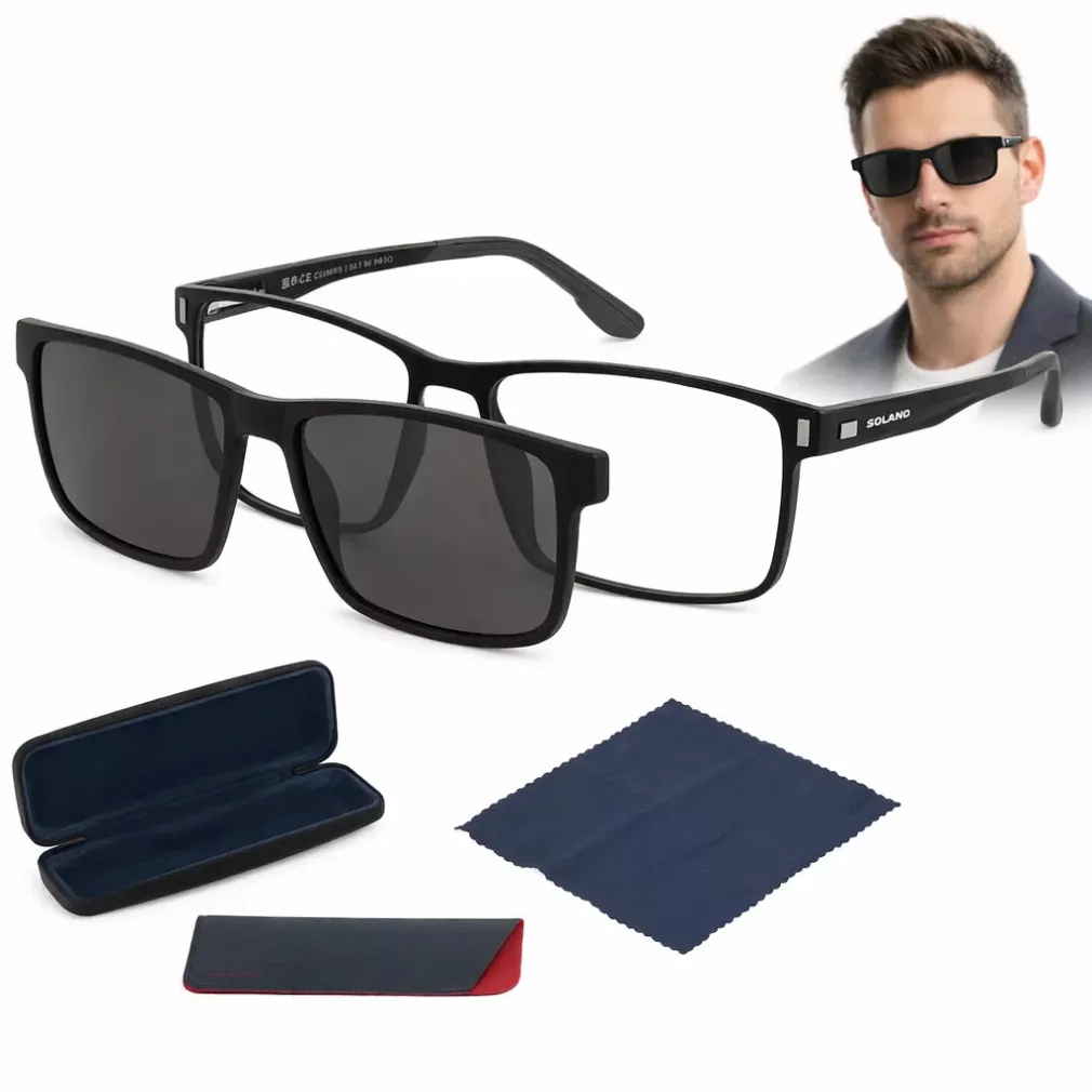 Czarne  Męskie okulary korekcyjne  CL90286a z nakładką clip-on polaryzacja