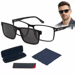 Czarne  Męskie okulary korekcyjne  CL90286a z nakładką clip-on polaryzacja