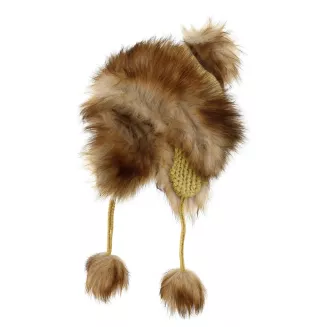 Czapka Mongołka Zimowa Dziewczęca W210I Musztardowa Uszatka Futerko Pompony - 2
