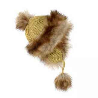 Czapka Mongołka Zimowa Dziewczęca W210I Musztardowa Uszatka Futerko Pompony - 3