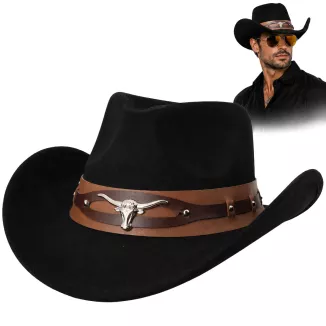 Czarny Kapelusz Kowbojski R254D Zestaw Pilotki Western Cowboy Męski Damski - 12