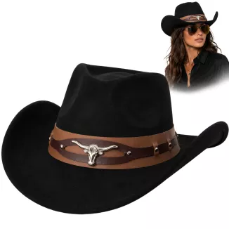 Czarny Kapelusz Kowbojski R254D Zestaw Pilotki Western Cowboy Męski Damski - 13