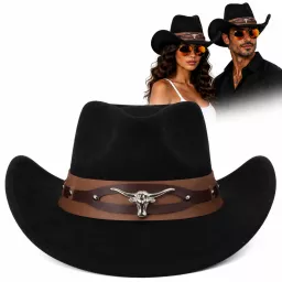 Czarny Kapelusz Kowbojski R254D Zestaw Pilotki Western Cowboy Męski Damski