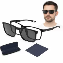 Czarne okulary męskie Solano CL90284C z nakładką clip-on polaryzacja