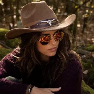 Kapelusz Kowbojski R254C Brąz + Okulary Zestaw Western Rodeo Cowboy Unisex - 3