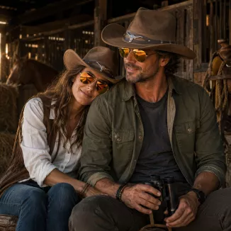 Kapelusz Kowbojski R254C Brąz + Okulary Zestaw Western Rodeo Cowboy Unisex - 2