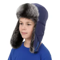 Pilotka Zimowa uszatka W232B chłopięca niebiesko-czarna ciepła z regulacją
