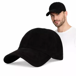 Czarna Skórzana Czapka z Daszkiem Ocieplona Nubukowa K296E Polar Fashion - 9