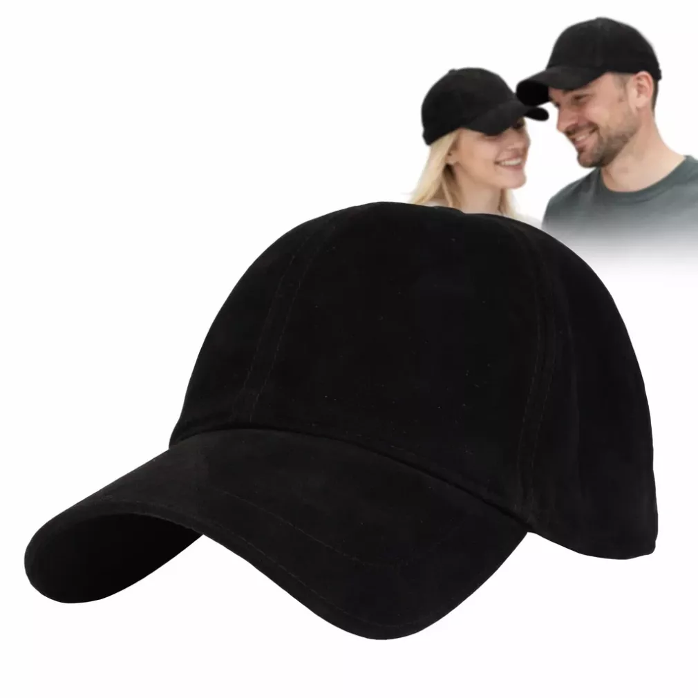 Czarna Skórzana Czapka z Daszkiem Ocieplona Nubukowa K296E Polar Fashion